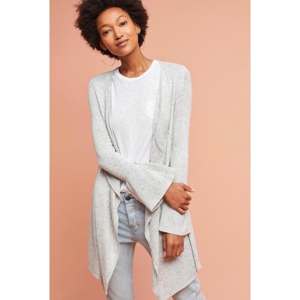 Anthropologie MOTH Gray Lyra Bell Sleeve Waterfall Cardigan Sweater Medium